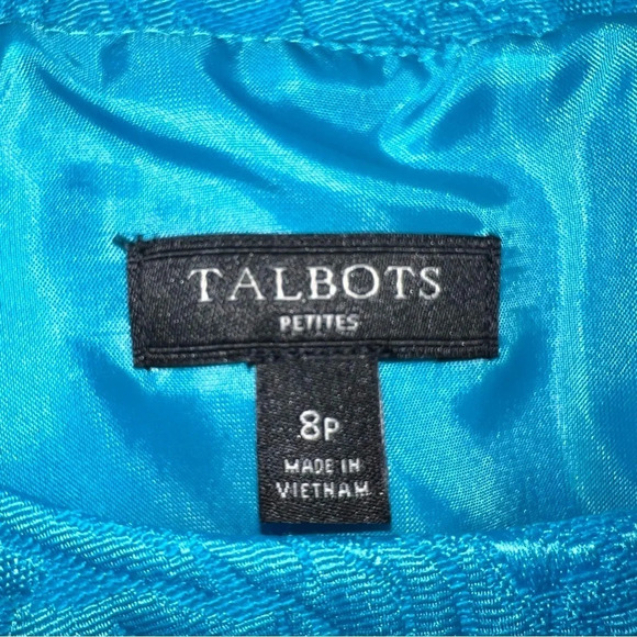 Talbots 8P, paisley embroidered blue sleeveless dress with matching crop jacket - Picture 10 of 13